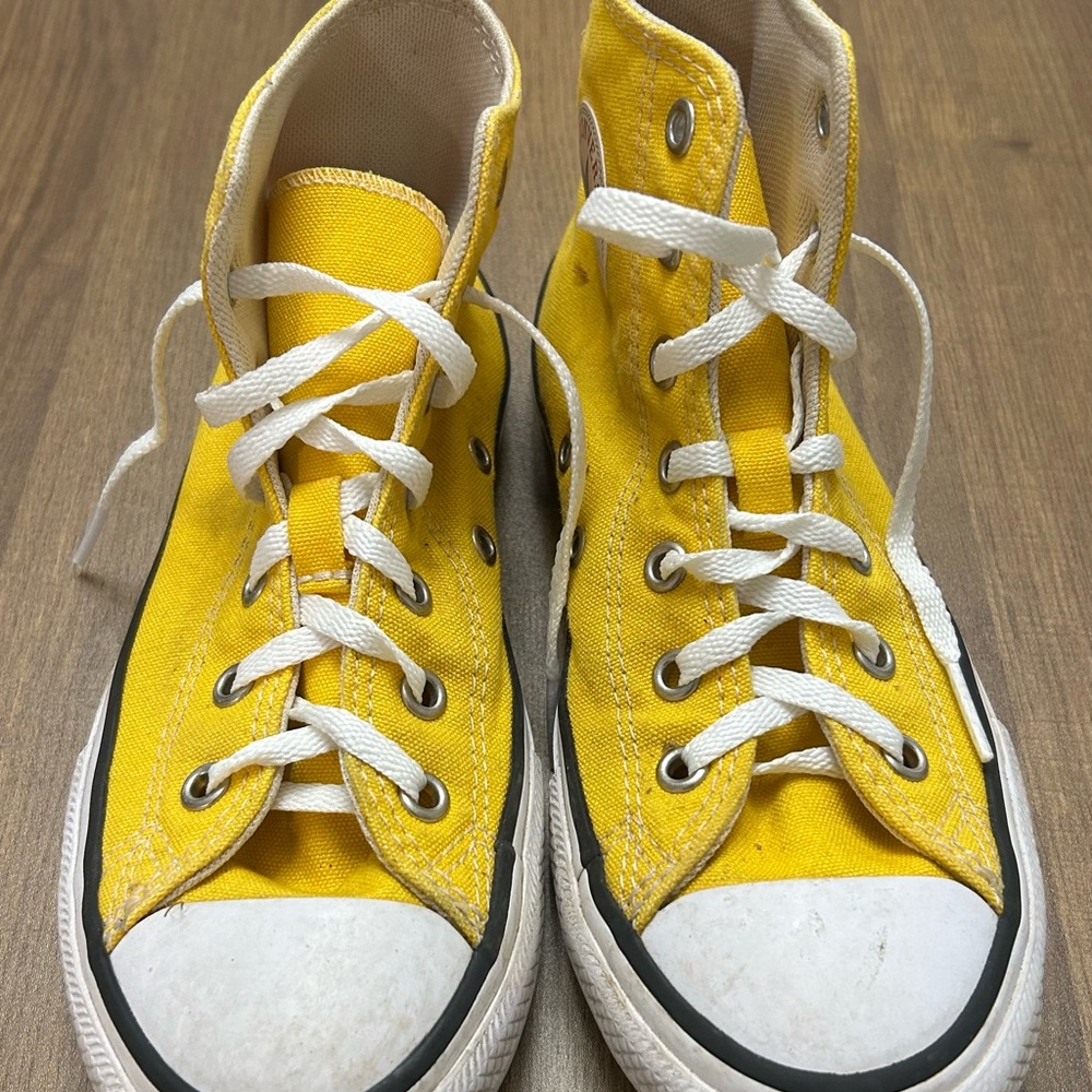 Kids Bright Yellow High-Top Canvas Sneakers with White Laces